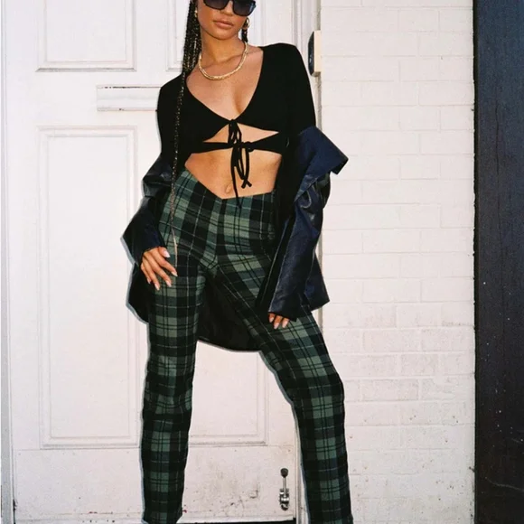 Princess Polly Plaid Green Women's Pants Holiday Plaid - Picture 1 of 7